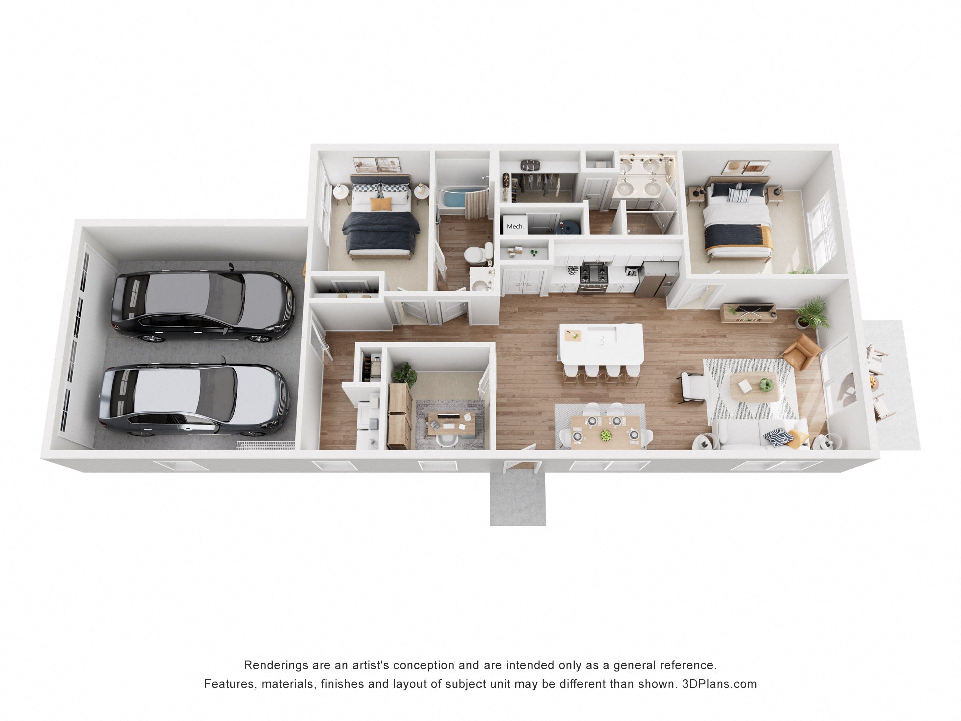 Floor plan for 2 beds, 2 baths, 1322 sqft